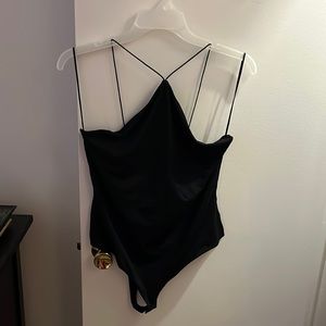 V neck Black body suit. NWT. Thong style